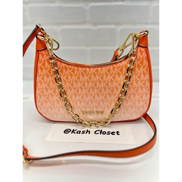 Michael Kors Cora Medium Ombré Logo Shoulder Purse Crossbody Bag Poppy - Picture 2 of 7